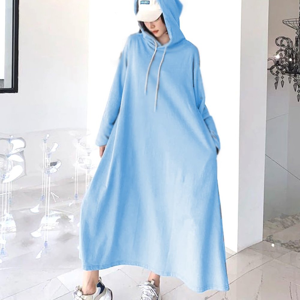 Long Drawstring Hoodie Streetwear Sweatshirt Style Oversized Maxi Dress
